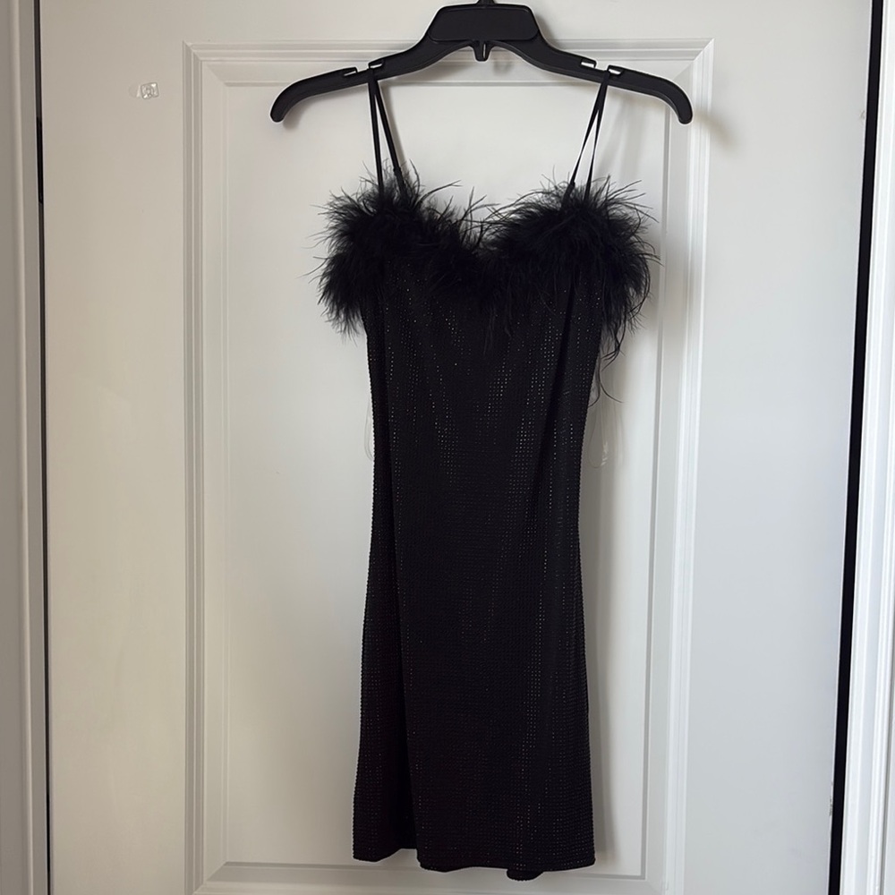 Elegant Black Feather-Trimmed Dress